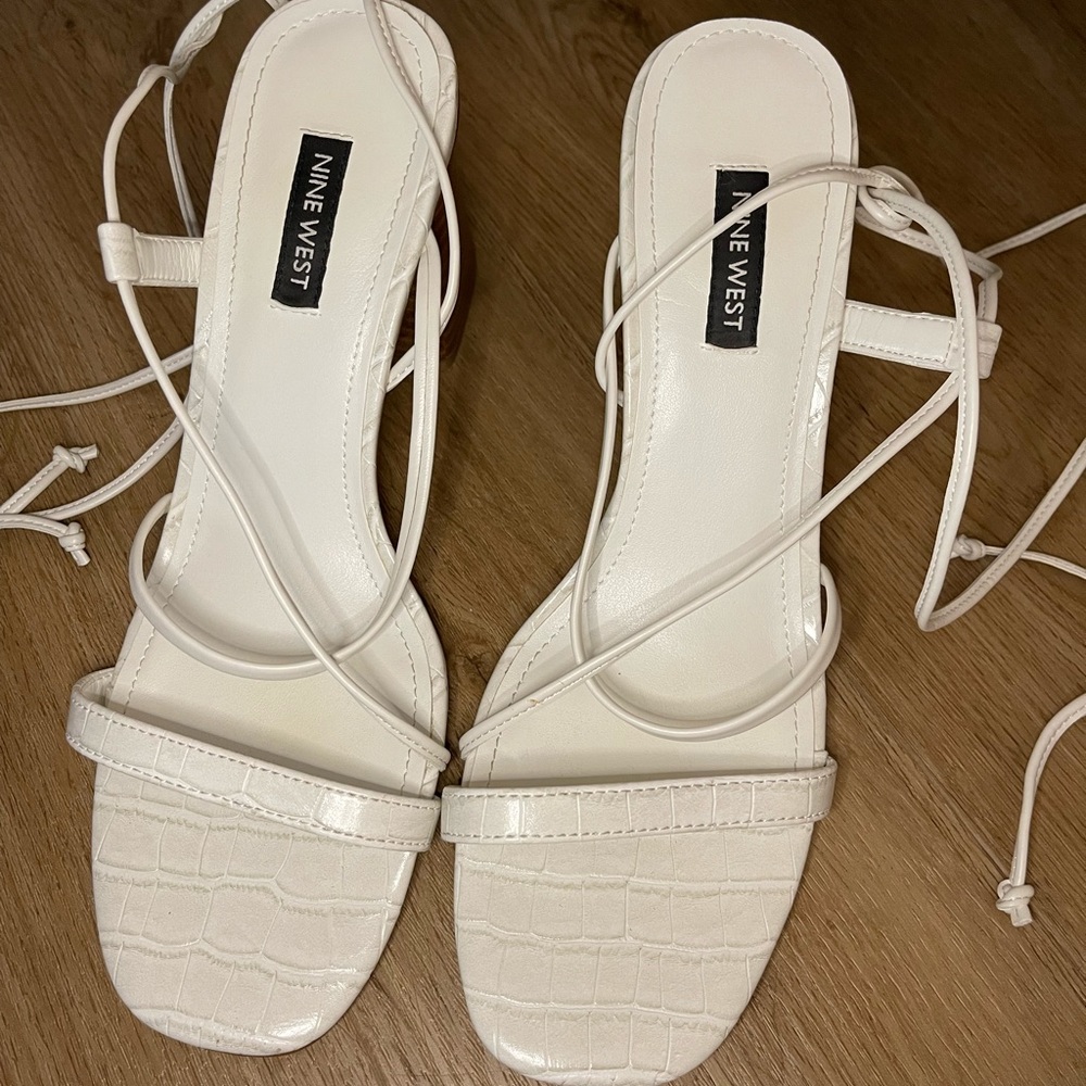 White Young Ankle Wrap Heeled Sandal (Nine West)